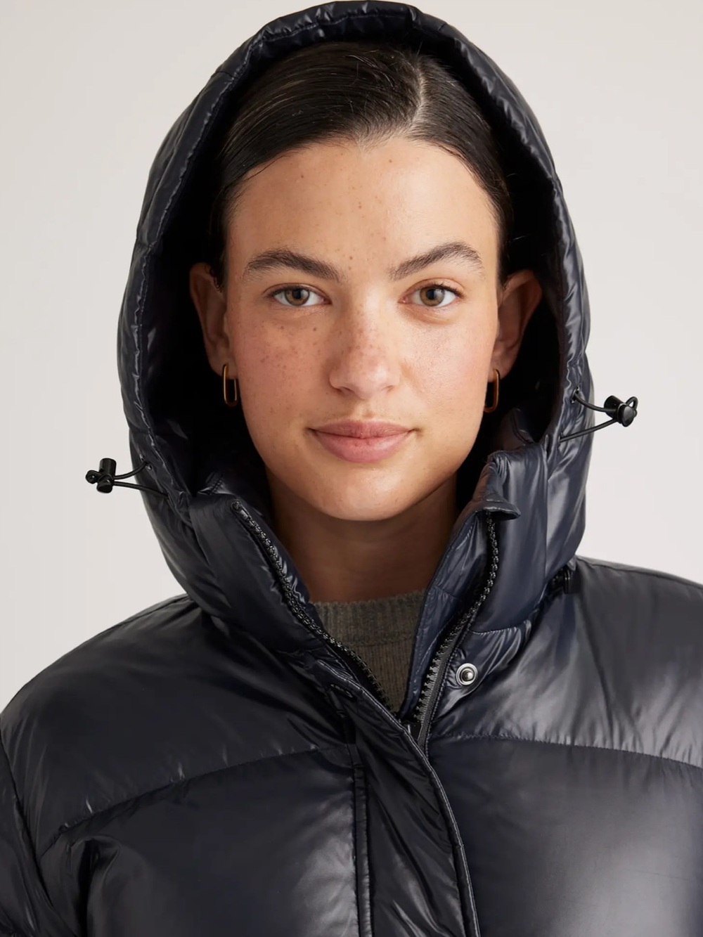 QUINCE Responsible Down Cropped Puffer Jacket Shiny Black Large - Picture 5 of 16